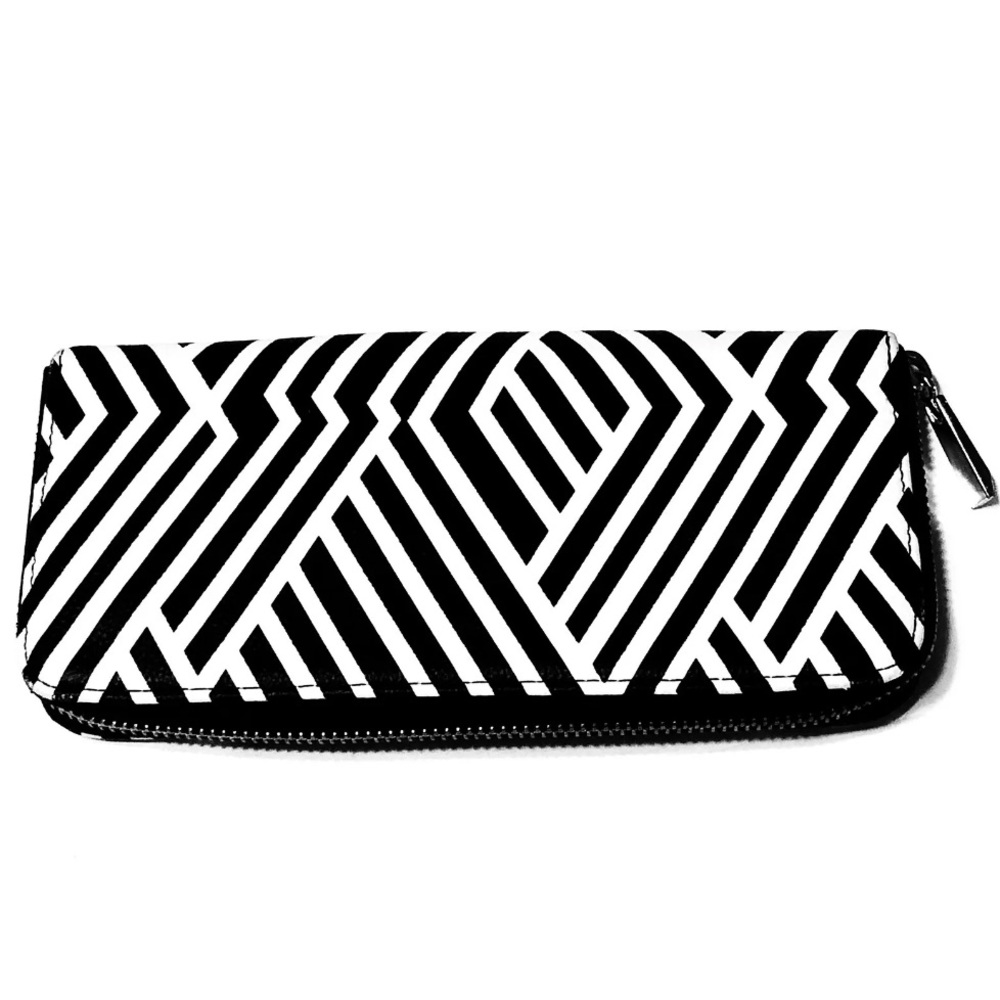 Womens Wallet Clutch Modern Navy Blue White Stripes Geometric Pattern NEW